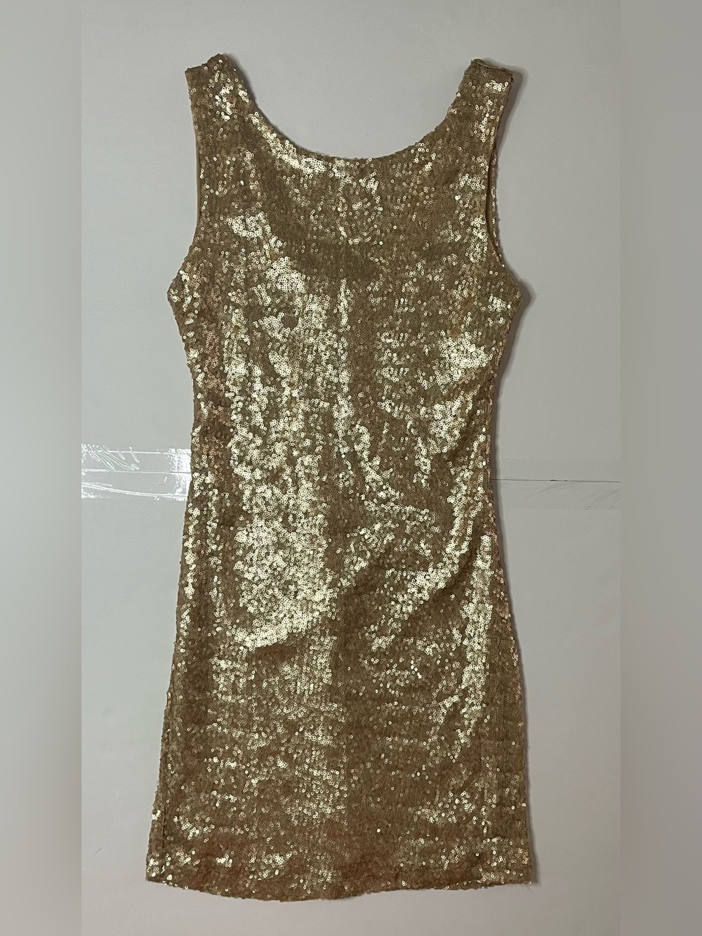 Crystal Doll Gold Sequin Mini Dress S Champagne Bodycon Cocktail Party Glam